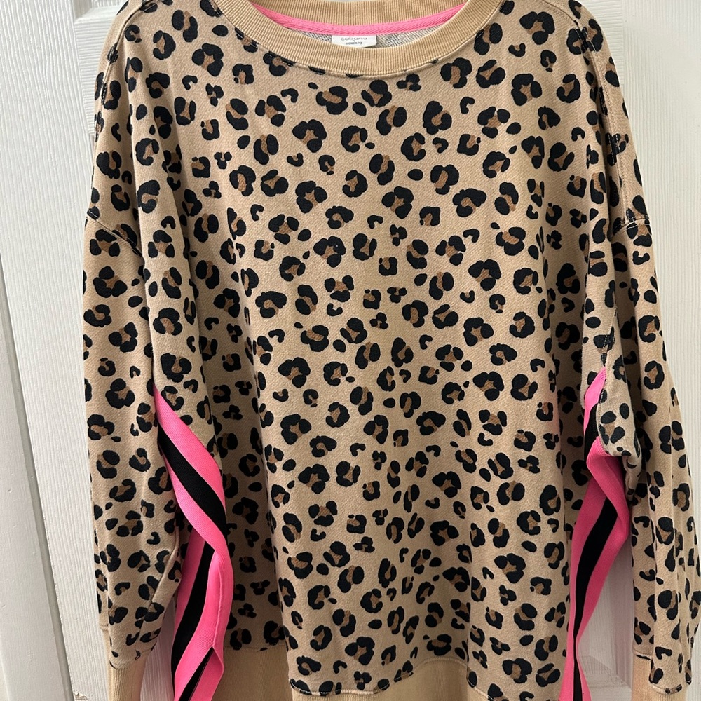 Crown & Ivy Tan Sweater with Pink Trim